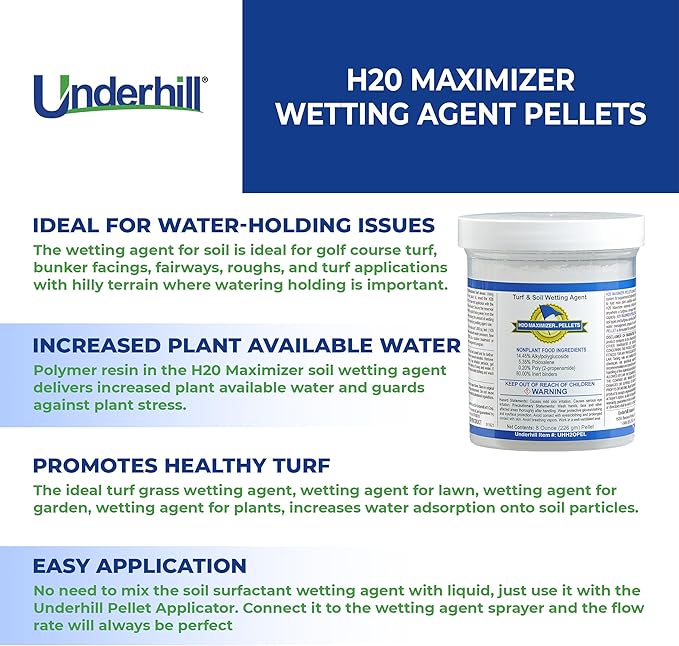 Underhill UHH20PEL H20 Maximizer Ultra Holding Wetting Agent Pellets Soil Surfactant for Lawn, Garden, Turf Grass, Golf Greens, 16 Tablets