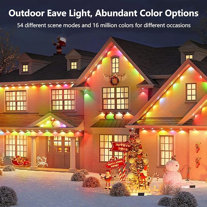 Permanent Outdoor Lights for House,50FT Eave Lamps with 30 RGB LED,IP67 Waterproof Year-Round Outdoor Decorative Lights with APP & Remote Control for Garden Party Christmas Holidays