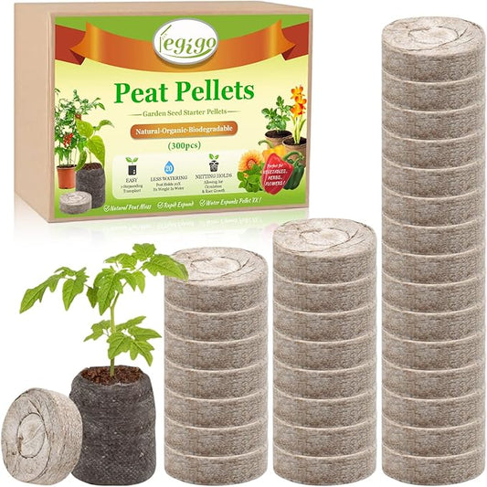 Legigo 300 Pcs 30mm Peat Pellets Starter Pods, Compressed Starting Plugs Pellet Fiber Soil Helps to Avoid Root Shock for Garden Planting Herb Flower Vegetables