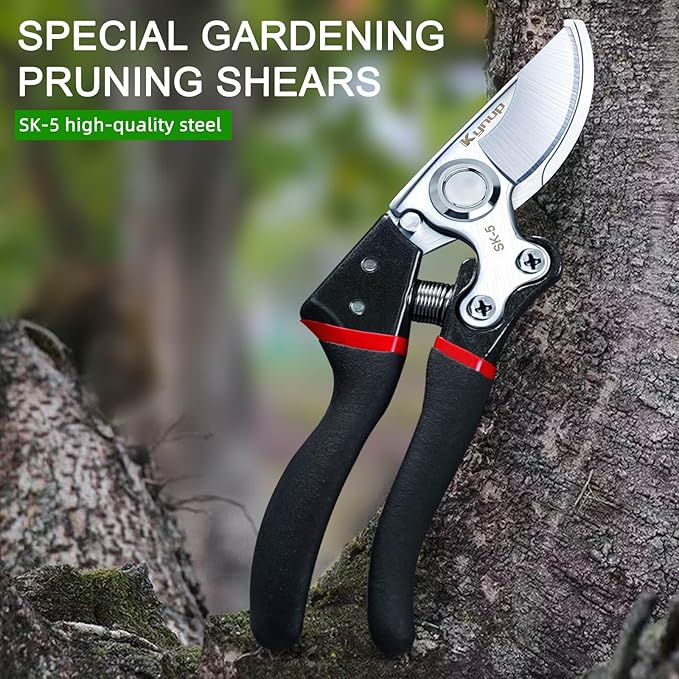 Kynup Pruning Shears for Gardening, Gardening Shears Heavy Duty, Cutting Shears Garden,Hedge Clippers, Rose Pruning Shears, Hand Clippers Gardening (Red Black)