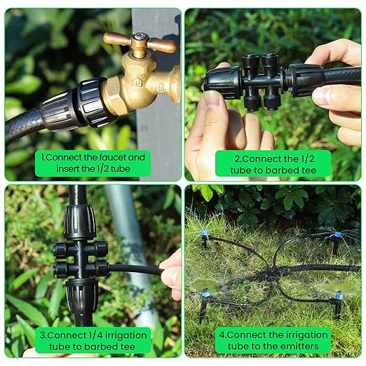 MIXC Drip Irrigation System, 95FT Quick Efficient Connector Garden Irrigation System Plants Watering System For Lawn Patio Raised Bed Automatic Irrigation Equipment With 1/2''&1/4"Tubing,Drip Emitters