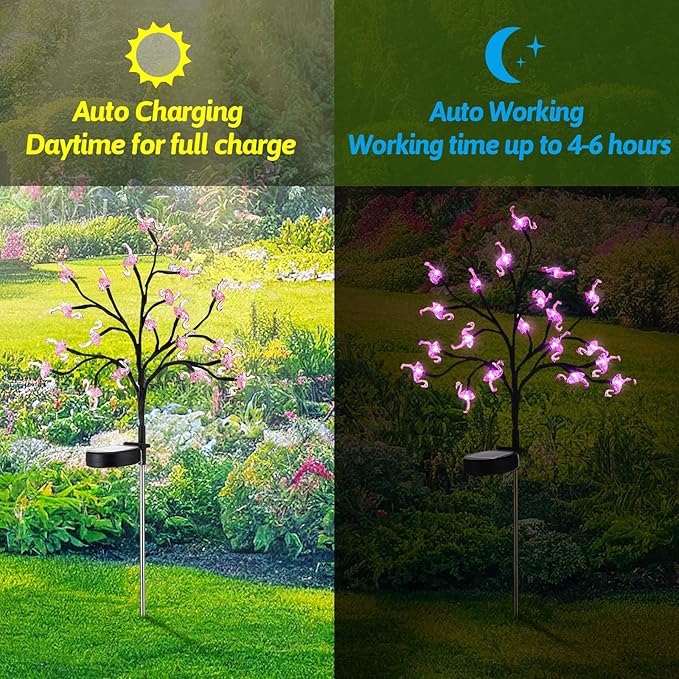 4 Pcs Pink Flamingos Yard Decoration Solar Flamingo Stake Lights Outdoor LED Yard Decorations for Pathway Lawn Patio Walkway Christmas, 29.5" Height