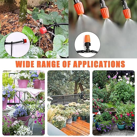 Drip Irrigation System, Irrigation System with 165FT 1/4 Inch Distribution Tubing, DIY Saving Water Garden Watering System, Automatic Drip Irrigation Kits for Garden, Greenhouse, Lawn, Patio