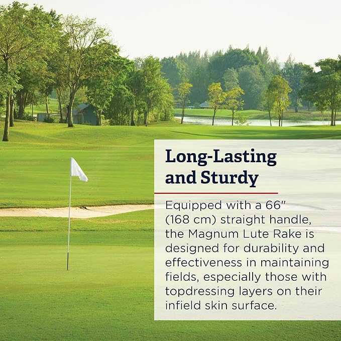 Magnum Lute - 36'' Reversible Flat Head Rake | Used for Golf Courses, Ball Fields, Asphalt Work Landscaping & More | 66'' Straight Handle with T Connection for Added Stability