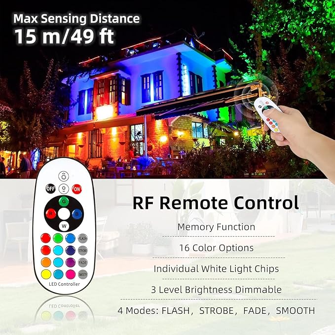 Spotlights Outdoor LED Spot Lights for Yard, 12W RGB Color Changing Landscape Lighting 120V Waterproof Spotlight with Plug & Remote for House Garden Path Tree Patio Lawn Decoration （2 Pack