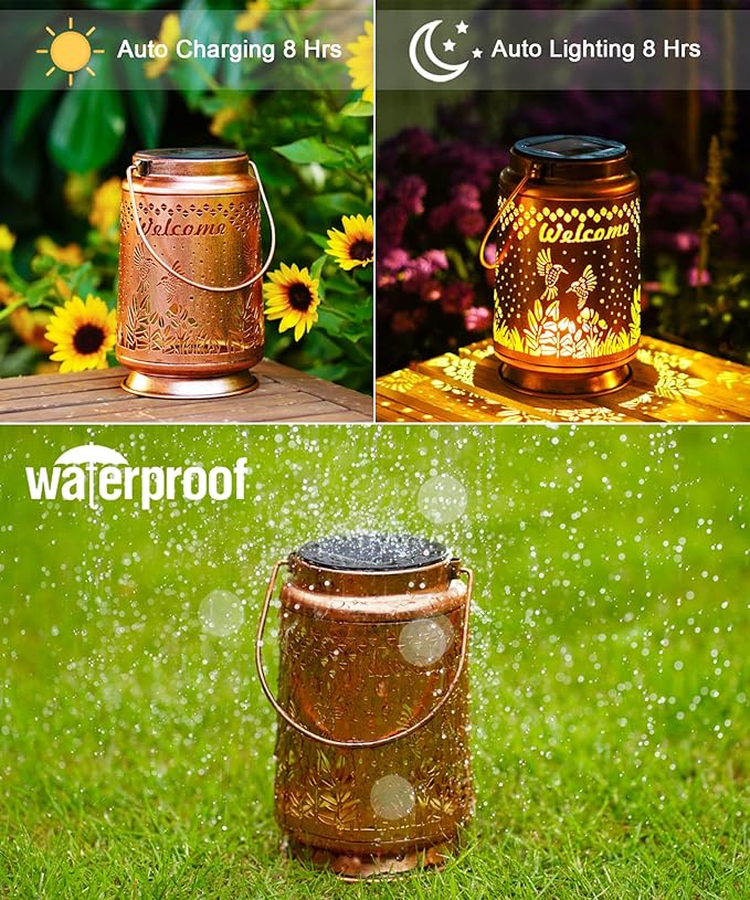 Nacome Bird Solar Lantern for Garden Decor: Waterproof Hanging Metal Decoration with LED Lights for Yard Lawn Porch Patio Landscape Pathway – Birthday Gifts for Mom Grandma Women