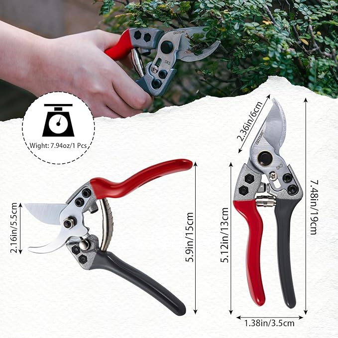 Goture Garden Shears 2Pcs, Pruning Shears for Gardening, SK5 Garden Shears Pruning, Black and Red Garden Scissors Tools