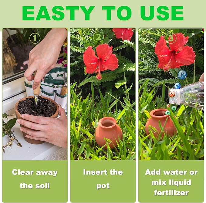 Terracotta Self Watering Devices Premium Self Watering Spikes Upgraded Planter Insert Device Irrigation Dripper Professional Garden Automatic Plant Accessories 4 Packs (Clay Pots)