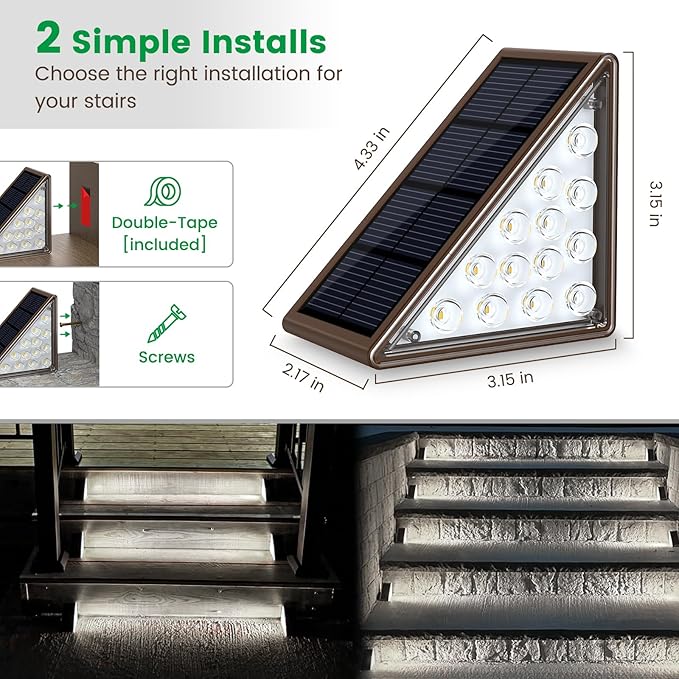 Solar Step Lights for Outside,8pack Solar Stair Lights Outdoor Waterproof IP67,Outdoor Deck Step Lights,Solar Outdoor Lights for Staircase,Patio,Front Step(Cool Brown)