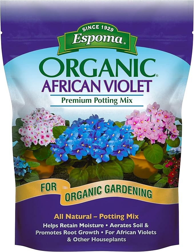 Espoma Organic Natural and Organic Premium Potting Soil Mix for African Violets and All Indoor Flowering Houseplants. for Organic Gardening. 4 Quart Bag