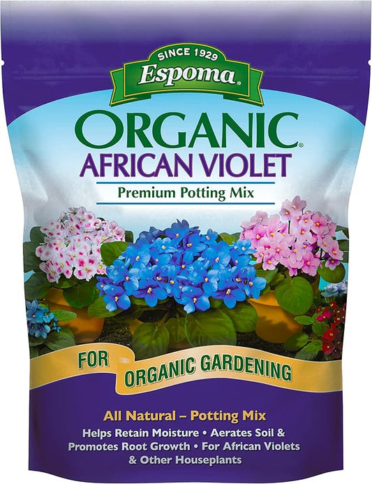 Espoma Organic Natural and Organic Premium Potting Soil Mix for African Violets and All Indoor Flowering Houseplants. for Organic Gardening. 4 Quart Bag