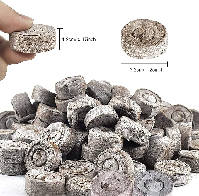 Woohome 150 PCS Peat Pellets Seeding Soil with Plant Label, Nutrient Block Compressed Peat Block, Plastic Plant Tags and Loose Soil Tool for Indoor Outdoor Gardening Seedling Transplanting Growing