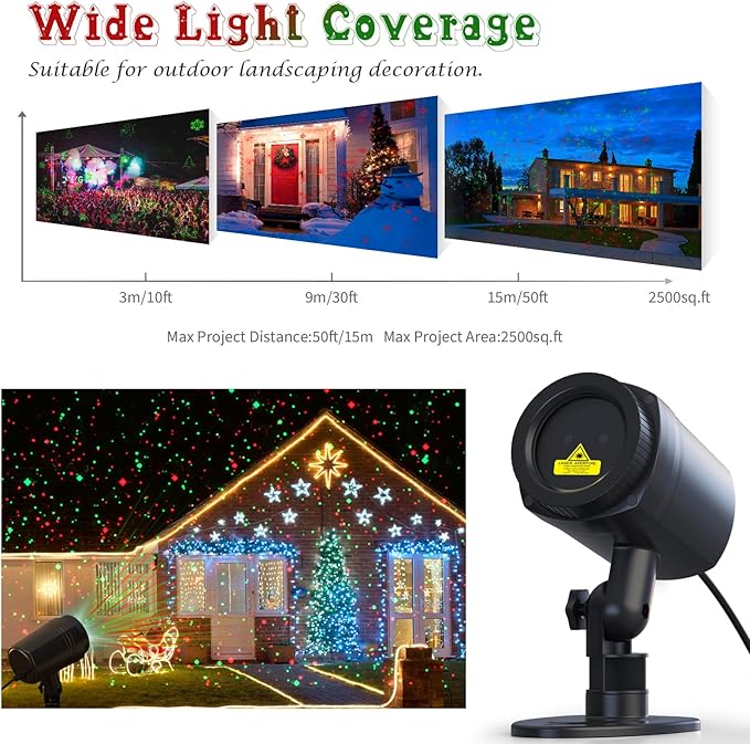 Christmas Projector Lights Outdoor, Firefly Show Decorations, Red and Green Stars Holiday Lights, Waterproof Remote Timer, Garden Indoor Wedding Home Party Gift