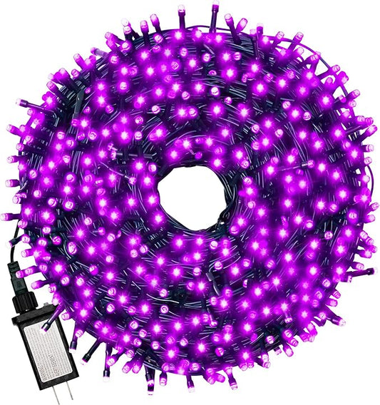 Christmas Light 1000 LEDs 336ft Green Cable Wire Fairy String Tree Twinkle Lights IP44 Waterproof 12 Modes for Christmas Party, Halloween, Outdoor, Garden, Wedding, Home Decoration (Purple)