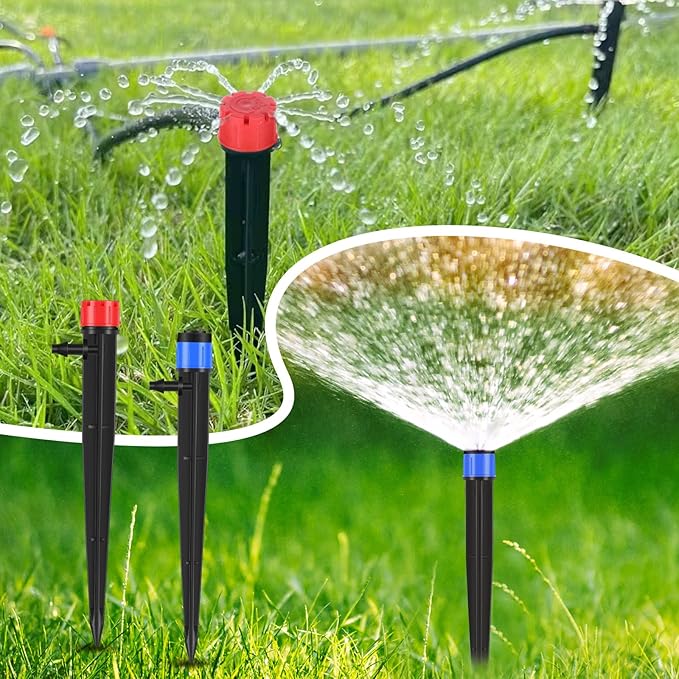 Mudder 100 Pieces 5.2 Inches Drip Emitters Fan Drip Emitters for 1/4 Inch Drip Irrigation Tubing 360 Degree Adjustable Irrigation Drippers Micro Spray Irrigation Drippers Stake Drip Emitter Plastic