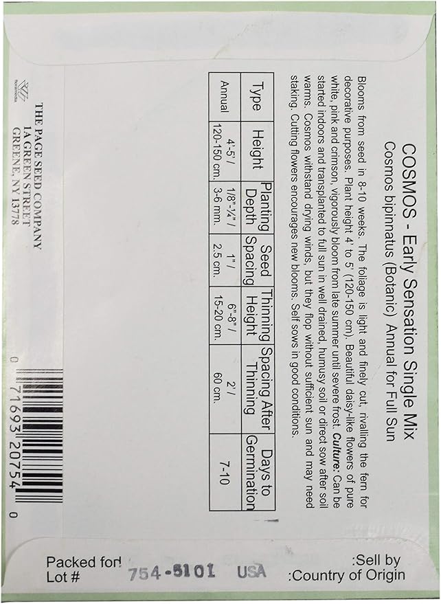 Black Duck Brand Set of 25 Cosmos Early Sensation Flower Seed Packets! Flower Seeds in Bulk - Great for Creating The Garden of Your Dreams! (25, Cosmos - Early Sensation)