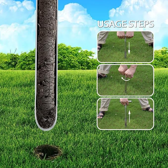 HiHydro Soil Sampler Probe Stainless Steel Tubular T-Style Handle Soil Test Kits Satisfying The Sampling Depth of Agriculture Forest(C)