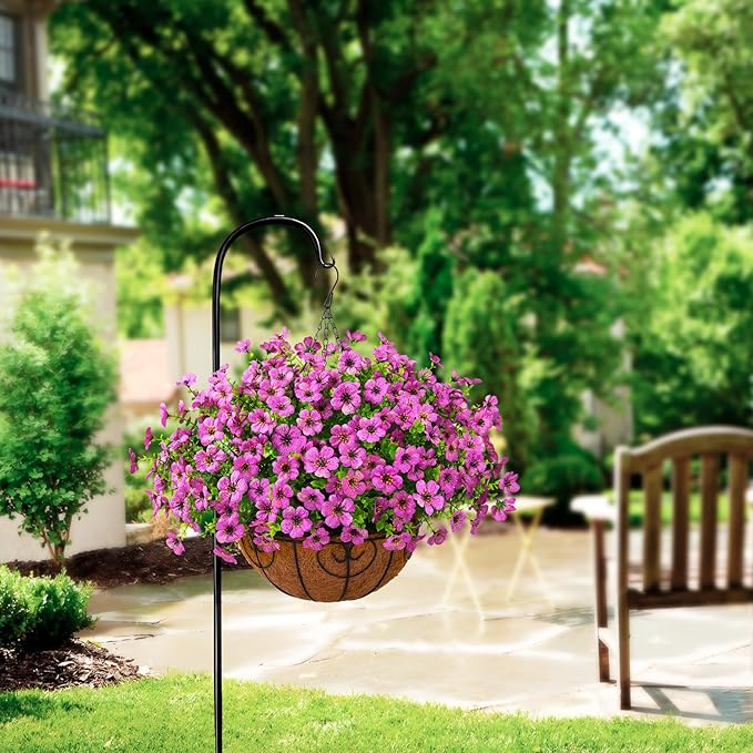 Artificial Faux Hanging Plants Flowers Basket Outdoor Porch Garden Spring Decoration, Fake Silk Daisy in Planter Realistic UV Resistant for Outside Home Patio Balcony Yard(Purple)