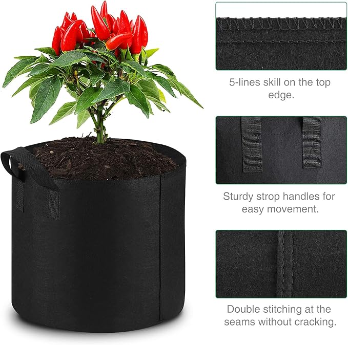 12-Pack 20 Gallon Grow Bags Heavy Duty Thickened Nonwoven Fabric Pots with Durable Handles