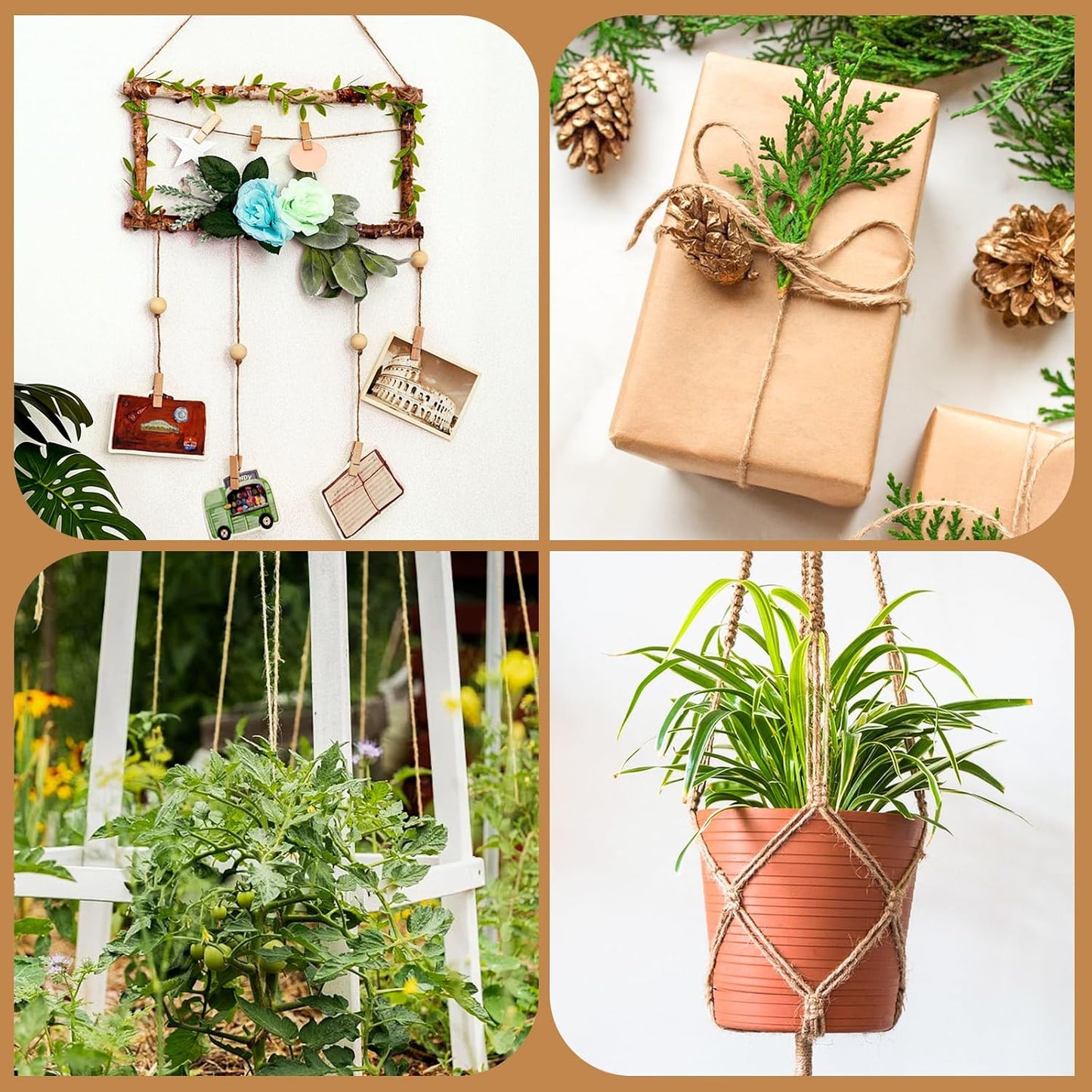 XSEINO 2400Feet Natural Jute Twine Strong Garden Twine Rope for Arts Crafts Gift Wrapping Gardening Tomato Climbing Plant Tie Floristry Packing Decor