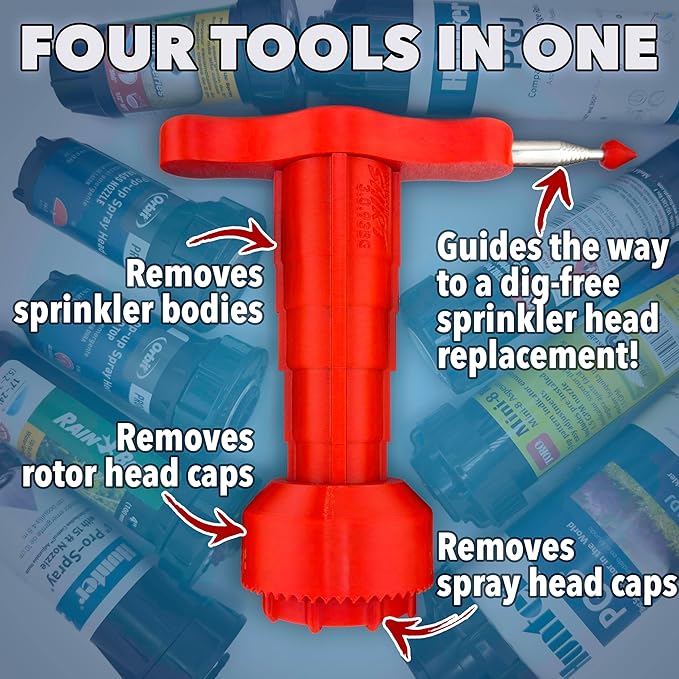 Sprinkler Head Removal Tool 4-in-1, Replace Your Sprinklers Without Digging in Under 2 Minutes, Most Brands Rainbird Toro Orbit Hunter K-Rain, 2024 Upgrade 40% Stronger New Tool, Sprinkler Shirt