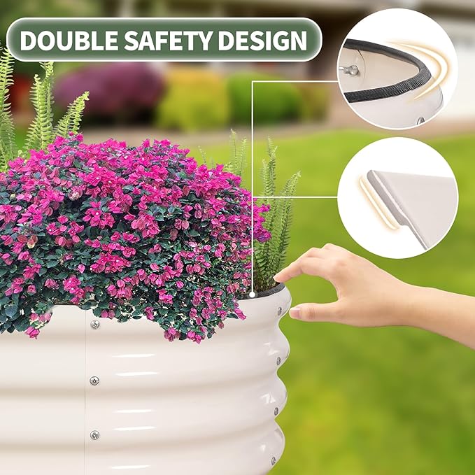 1MORE Galvanized Raised Garden Bed- Planter Garden Boxes Outdoor, Raised Beds for Gardening, 4x2x1ft Metal Garden Bed Kit for Vegetables Flower, Planter Raised Beds with Protective Tape & Tools.White