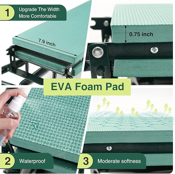 WISYOK Garden Kneeler and Seat, Heavy Duty Gardening Bench with 2 Tool Pouches, Widen EVA Foam Pad, Foldable Garden Stool to Prevent Knee & Back Pain