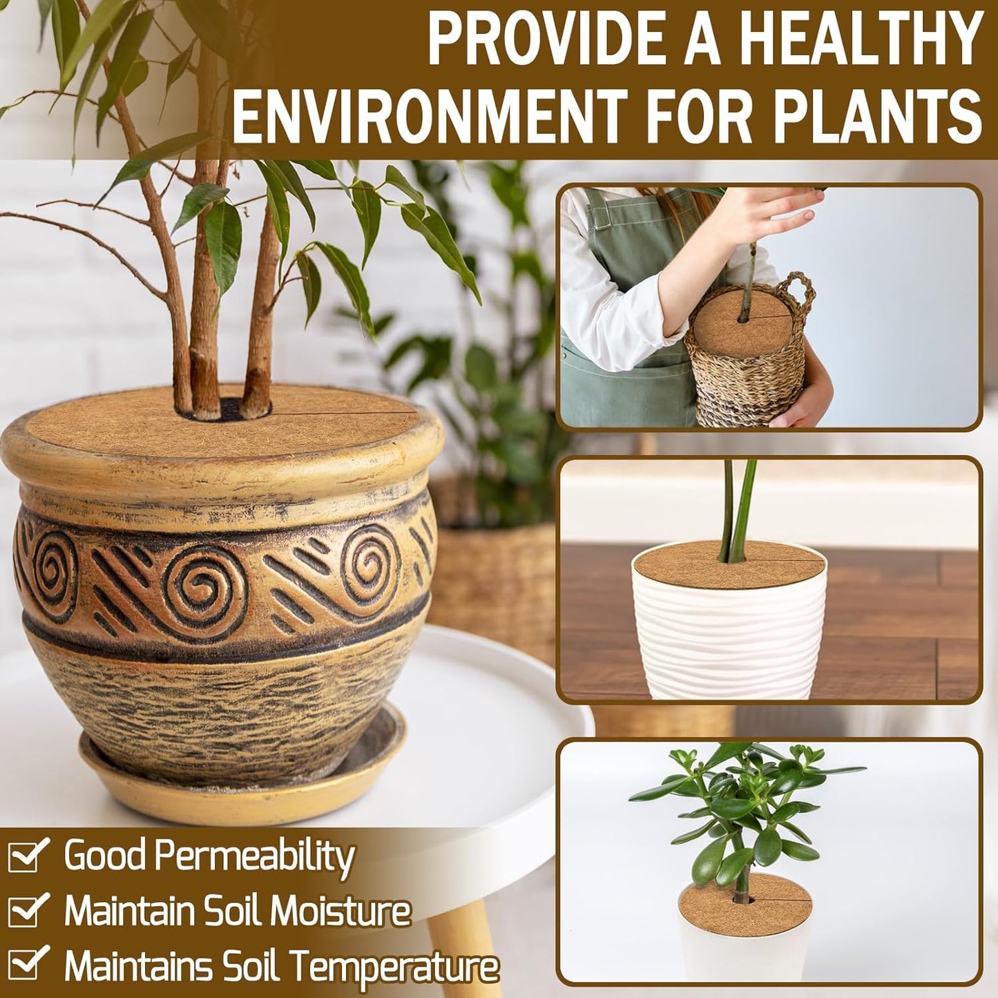 ZeeDix 20 Pack 12 Inch Coconut Fiber Mulch Ring, 100% Natural Coco Coir Tree Ring Mulch Mat Plant Protector Mat, Coconut Coir Discs Plant Pot Soil Cover for Indoor Outdoor Plants, Garden Decoration