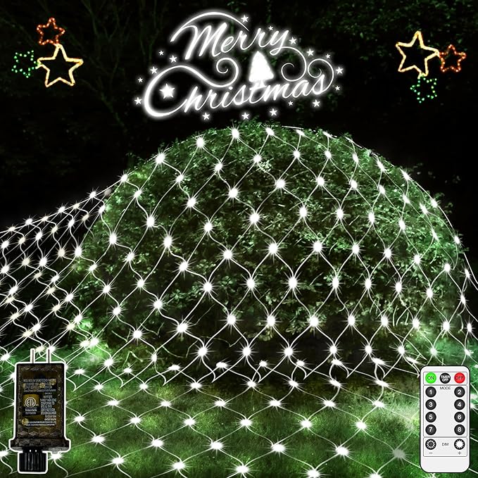 JXLEDAYY Christmas Net Lights Outdoor 200 LED 9.8x6.6 FT Mesh Lights for Bush Waterproof Fairy String Lights Plug in with Remote Timer 8 Modes for Garden Yard Bush Tree Patio Decor-Cool White