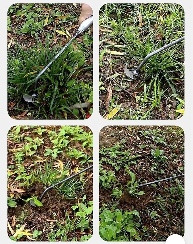 Weed Removal Tool, 2025 New Garden Weeding Tools Manganese Steel Hand Weeder Tool with Handle, 4 Teethes Dual Purpose Manual Weeders Tool Weed Pulling Tool for Garden (Wooden Handle)