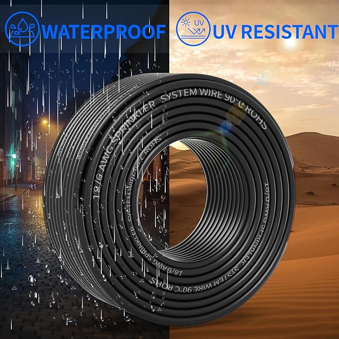 18/6 Solid Sprinkler System Wire 100ft, 18 Gauge Irrigation Wires PVC Jacket Sprinkler Cable for Underground Irrigation Valves Field Central Control System