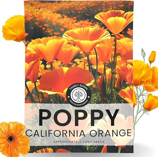 California Poppy Orange - Large 2,500mg Envelope - 1,000 Flower Seeds for Planting - Eschscholzia californica