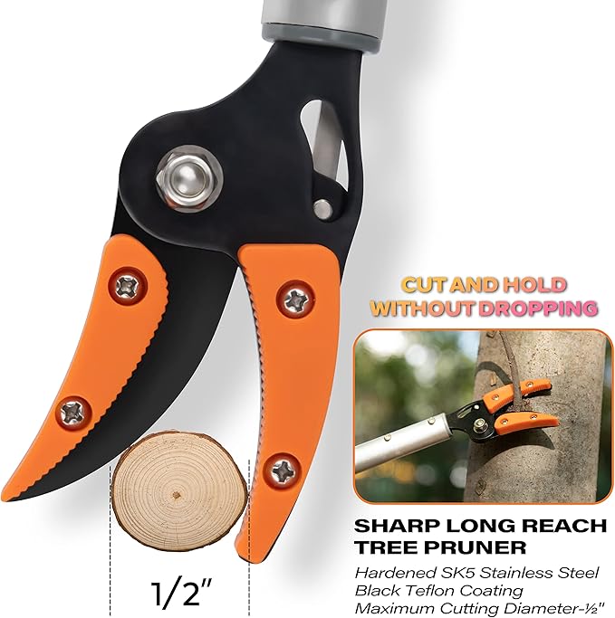 KSEIBI 143020 Long Reach Cut and Hold Bypass Pruner Max Cutting 1/2 inch (7.0 ft - 2.0m)