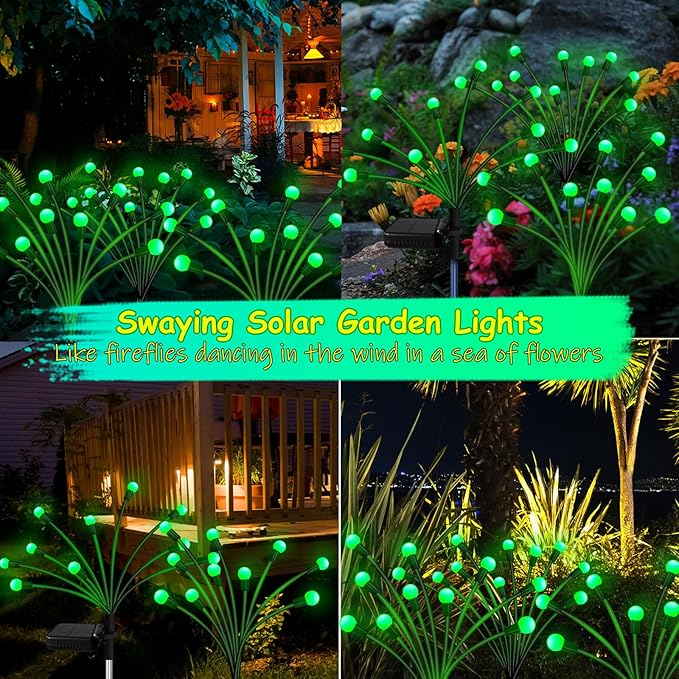 St Patricks Day Decorations Solar Garden Green Lights Outdoor, 2 Pack 20 LED Solar Firefly Lights, Waterproof Solar Wind Swaying Lights for St. Patrick's Day Irish Day Outside Yard Patio Decoration