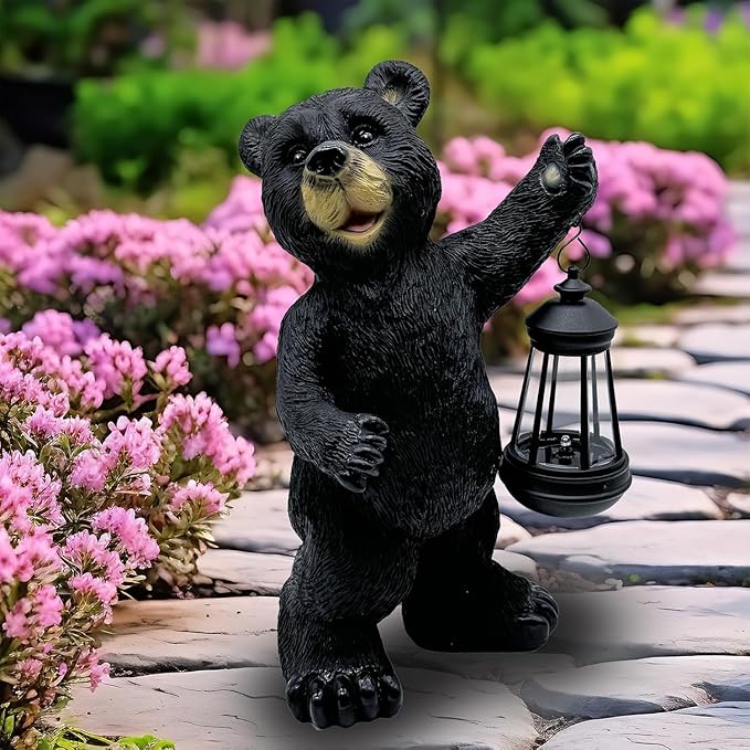 Solar Lantern Garden Statue Decoration, Outdoor Bear Statue Lights for Patio Patio Decor - Unique Housewarming Gift for Grandma Wowen Mom Friend, Cute Spring Ornament