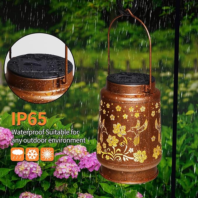 Solar Lanterns Outdoor Waterproof Hummingbird Garden Decor Birthday Gifts for Women Mom Grandma Hanging Solar Lights Metal Solar Decoration Outside for Yard, Patio, Backyard, Porch