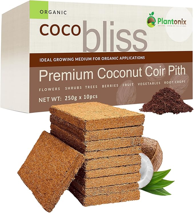 Coco Bliss Coco Coir Bricks (250gm Bricks, 10-Pack) - Organic Coco Coir for Plants - OMRI-Listed Coconut Coir for Plants - Coconut Coir Bricks - Coco Peat for Plants, Garden Soil, & Organic Mulch