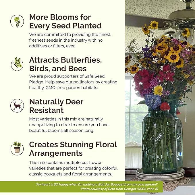Eden Brothers Burst of Bloom Wildflower Mixed Seeds for Planting, 1 lb, 480,000+ Seeds with Cosmos, Black Eyed Susan | Attracts Pollinators, Plant in Spring or Fall, Zones 3, 4, 5, 6, 7, 8, 9, 10