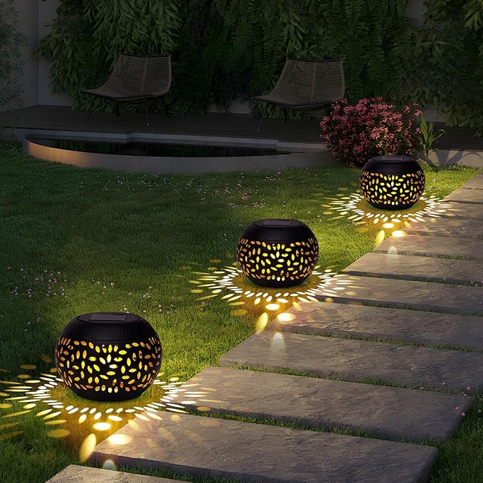 Solar Lantern Outdoor Table Light, 2 Pack Waterproof Decor, Hollow Out Retro Black Metal Patio Lights, Yard Porch Garden Balcony Indoor Desk Bedroom Tabletop Decorations