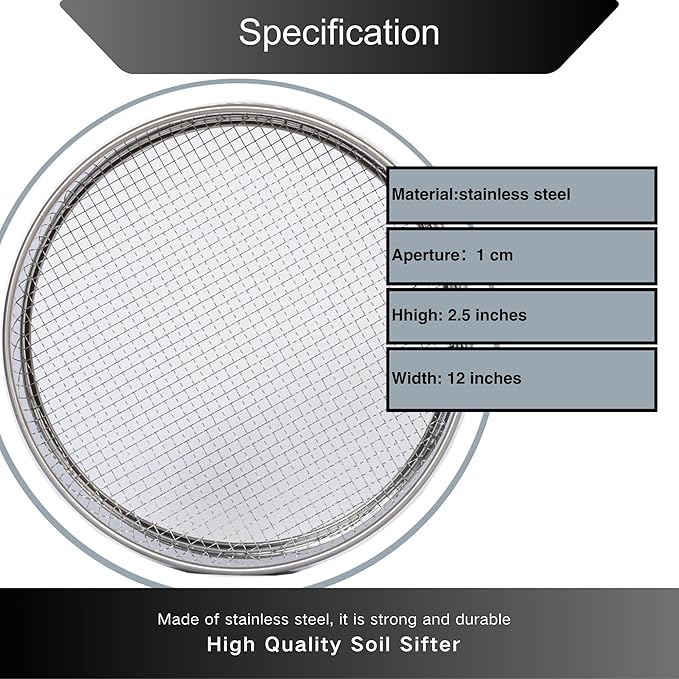 Soil Sifter 12" (3/8”Mesh Screen)-Sieve for Sand Rocks Dirt Compost
