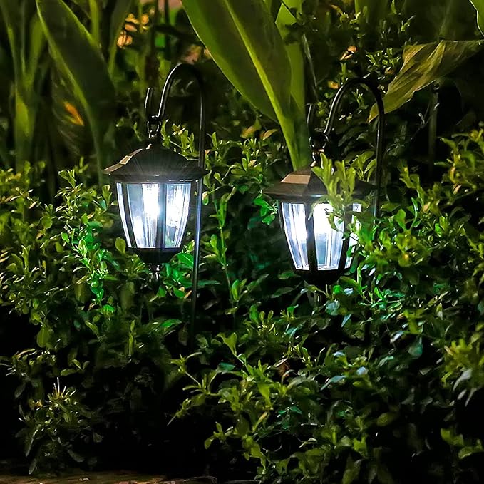 Viewsun 34 Inch Hanging Solar Lights, Shepherd Hook Lights with 2 Shepherd Hooks Waterproof Outdoor Decorative Solar Lantern Lights for Garden Decor, Patio, Backyard, Pathway, 4 Pack