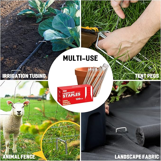 Landscape Staples 6 Inch 120 Pack 11 Gauge Galvanized Landscaping Fabric Pins Anti-Rust SOD Staples Ground Stakes for Securing Rrigation Tubing, Fence, Weed Barrier, Ground Cover