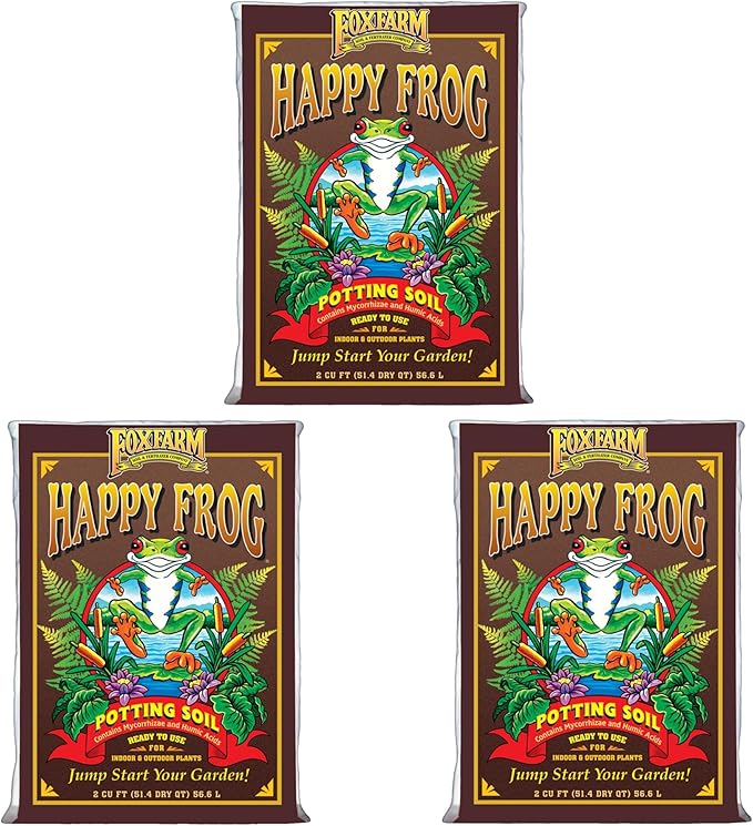 FoxFarm Happy Frog Potting Soil, 2cu ft (Pack of 3) - for Indoor/Outdoor Container Plants, Improves Root Efficiency, pH Adjusted for Optimal Nutrient Uptake - Contains Mycorrhizae and Humic Acids