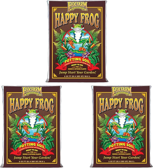 FoxFarm Happy Frog Potting Soil, 2cu ft (Pack of 3) - for Indoor/Outdoor Container Plants, Improves Root Efficiency, pH Adjusted for Optimal Nutrient Uptake - Contains Mycorrhizae and Humic Acids