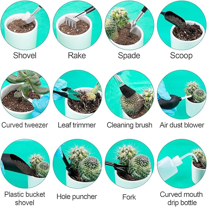 44 pcs Succulent Tool Set - 39.4" Indoor Plant Repotting Mat and 19 Pcs Mini Gardening Hand Tools Bag, Garden Plants Transplanting Supplies for Women Gardener Gifts Outdoor, Green