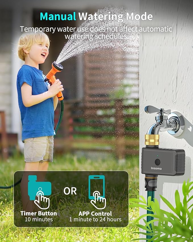 WiFi Water Timer Brass Inlet, 2.4GHz Smart Sprinkler Timer, 1 Zone Hose Timer with WiFi Hub, Voice/App Control with Alexa & Google Assistant, Auto/Manual Watering, Rain Delay, for Garden, Yard, Lawn