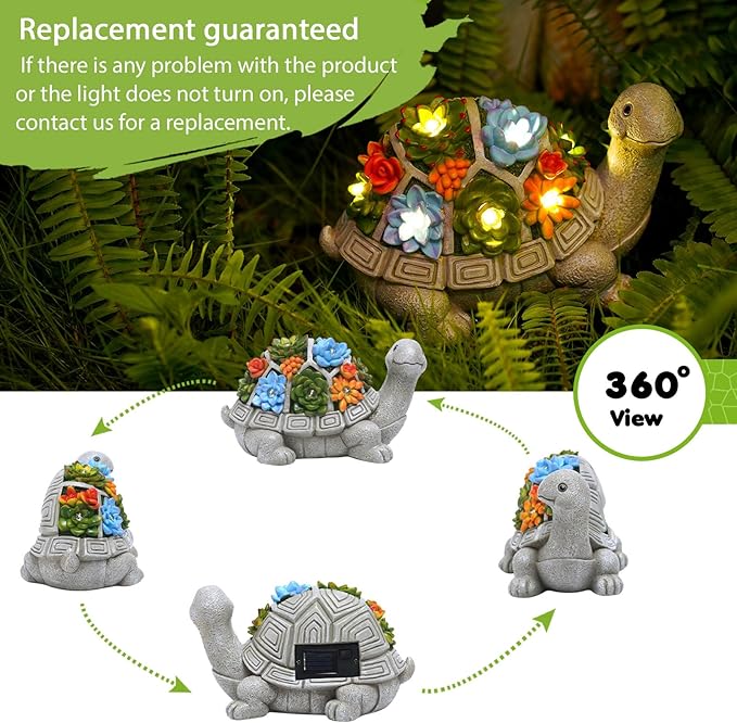 Solar Garden Turtle Statue - Turtle Decor with 7 Warming Solar LED Lights, Outdoor Decorations for Yard Patio Lawn & More, for Women, Moms, Birthdays or Turtle Lovers