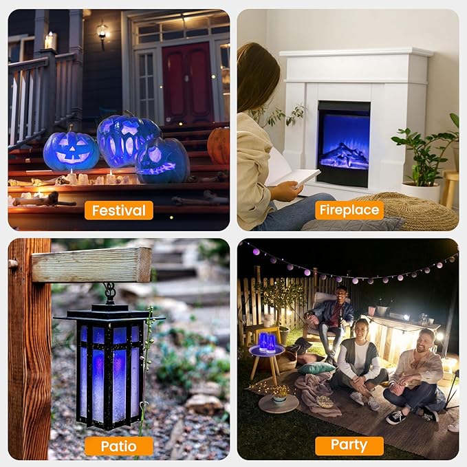 【Upgraded】 LED Flame Lights with Remote & Timer, 4-Mode Rechargeable Battery Operated Flameless Candles, Waterproof Pillar Flickering Lanterns for Room Patio Wedding Halloween Home Decor, Blue
