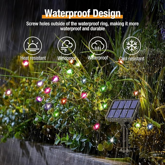2 Pack Solar String Lights for Outside - 160LED 66FT Solar Fairy Lights Outdoor Waterproof 8 Modes, Copper Wire Solar Powered Twinkle Lights for Tree Garden Christmas Wedding Party Decor, Multicolor