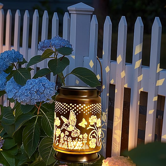 KY&BOSAM Solar Lanterns Outdoor Waterproof Rose Hummingbird Garden Decor Birthday Gift for Women Mom Grandma Hangings Solar Lights Metal Diwali Decoration Outside Lantern for Yard Patio Backyard Porch